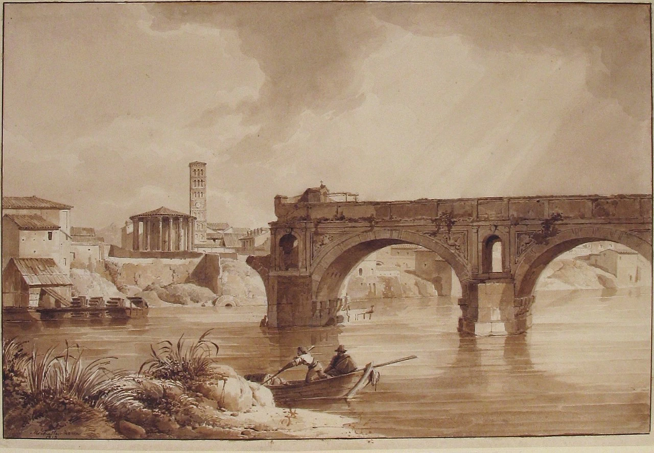 Veduta del Tevere dalla sponda nord, con il Tempio di Vesta, il Campanile di S. Maria in Cosmedin e il Ponte Rotto - Metropolitan Museum of Art, New York